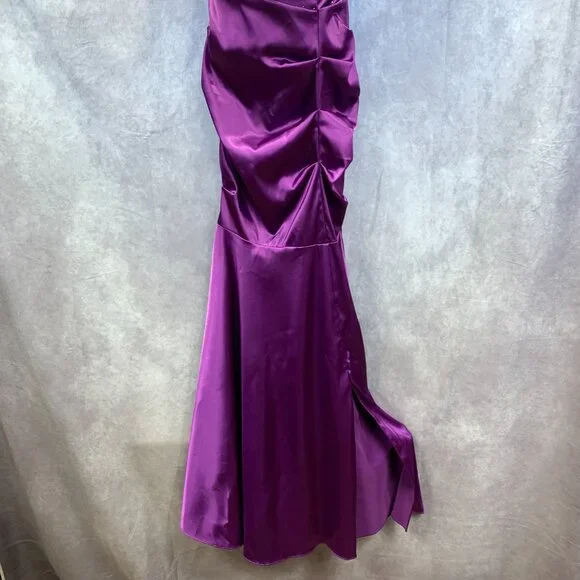 Fitted Satin Mermaid Gown with Embellished Bust, Slit Skirt, and Tie Bustle - Picture 6 of 13